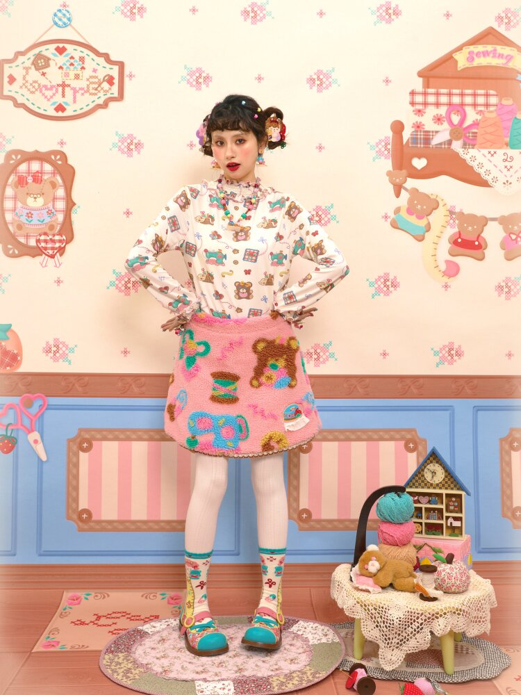 Pink Polar Fleece Lambswool Skirt【s0000015566】
