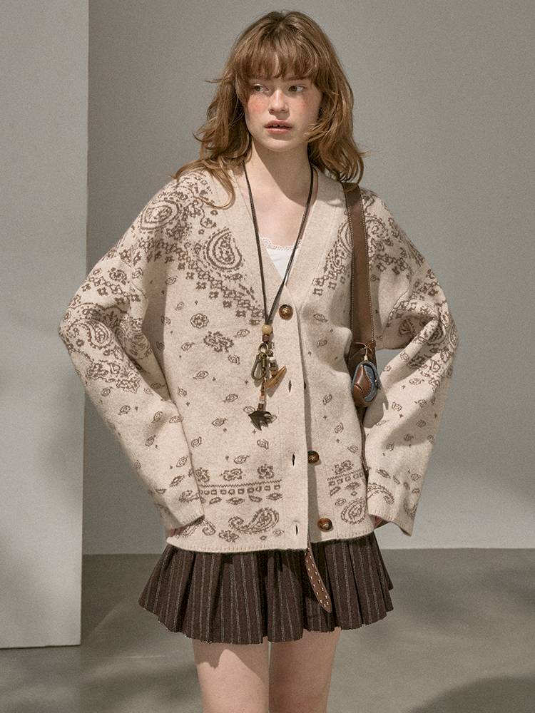 Button-Front Jacquard Knit Cardigan【s0000014394】