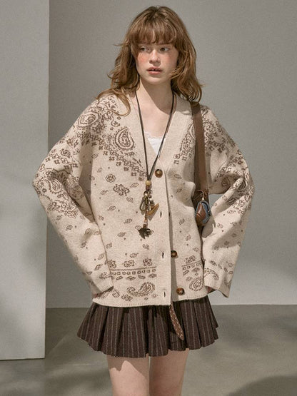 Button-Front Jacquard Knit Cardigan【s0000014394】