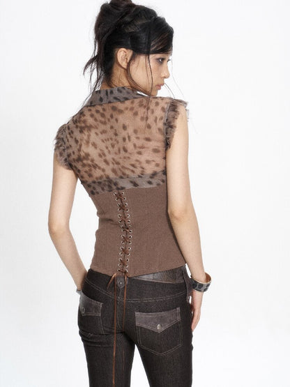 Silk Print Patchwork Corset Top【s0000017662】