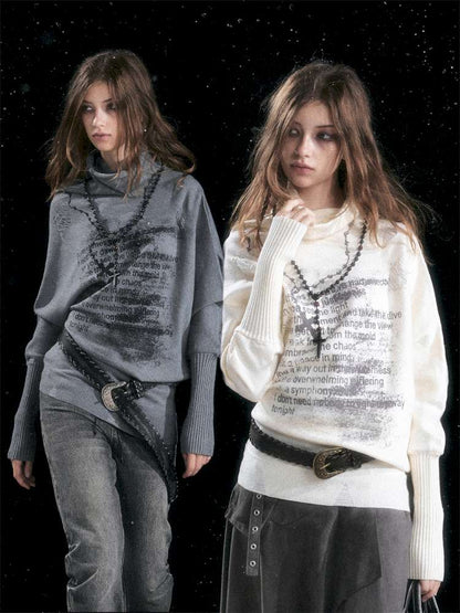 Graffiti Bat Sleeve Pleated Sweater【s0000014669】