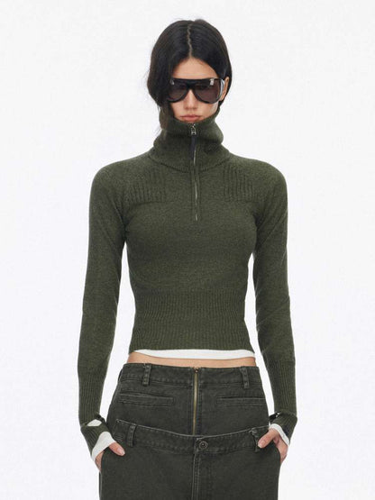 Half-Turtleneck Zip Knit Long-Sleeve T-Shirt【s0000014876】