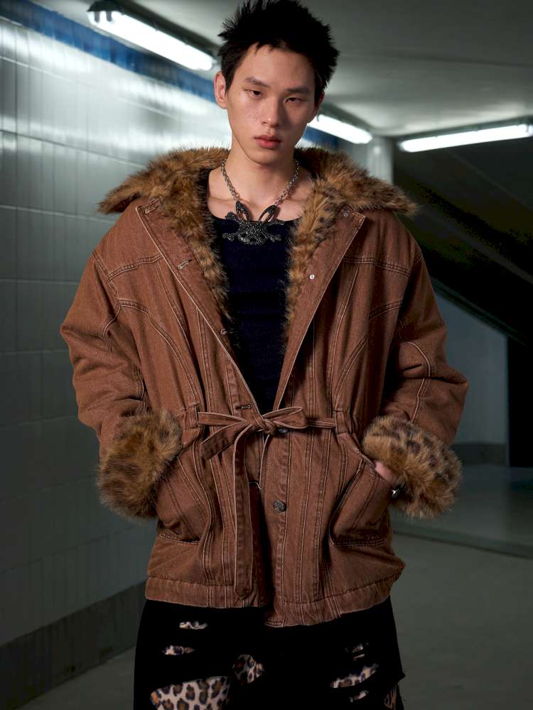 Leopard Print Paneled Denim Jacket【s0000014640】