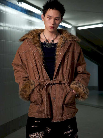 Leopard Print Paneled Denim Jacket【s0000014640】