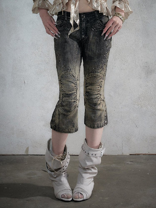 Rhinestone Three-Quarter Jeans【s0000017983】