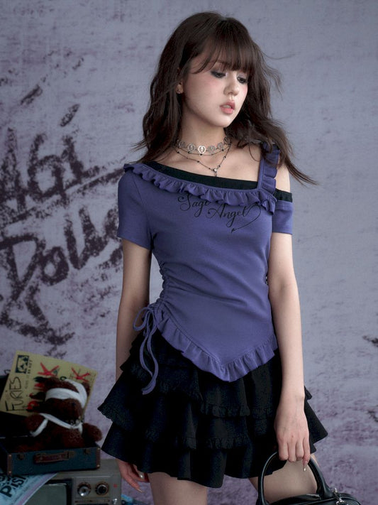 Slant Shoulder Irregular Top【s0000013363】
