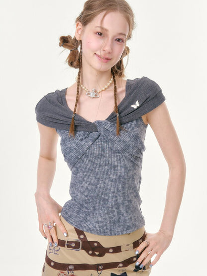 Flower Knot Butterfly Slim T-Shirt【s0000016606】