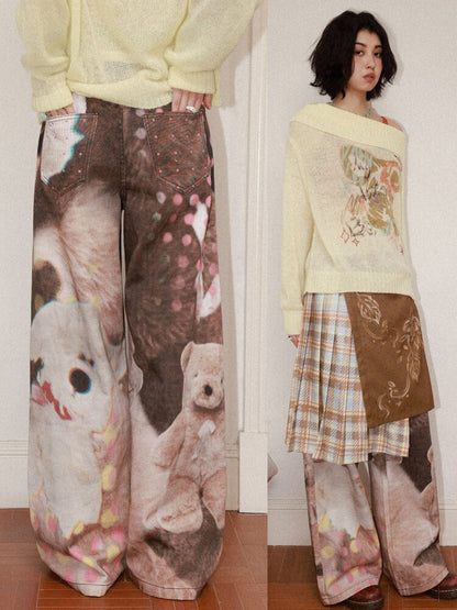 Doll Club Full Print Wide Leg Jeans【s0000015460】