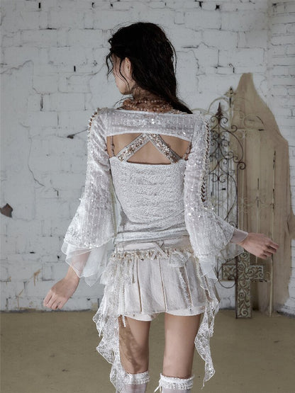 Pearl Chain Sequin Chiffon Cover Up【s0000016991】