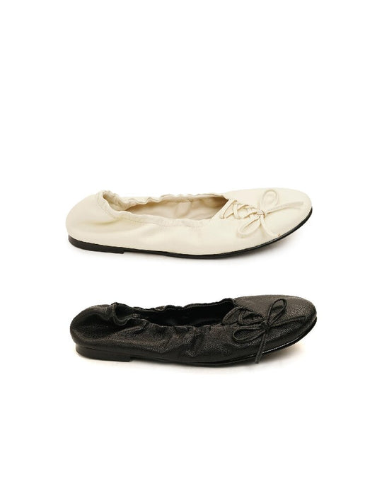 Leather Diagonal Bow Ballet Flats【s0000017935】