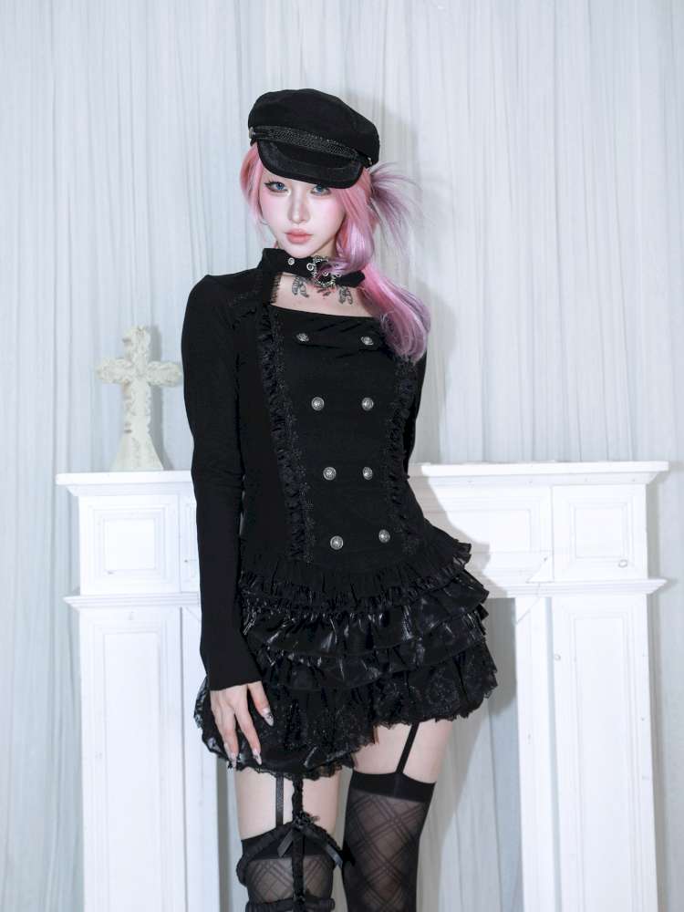 Subculture Thin Velvet Double Breasted Halter Top【s0000014683】