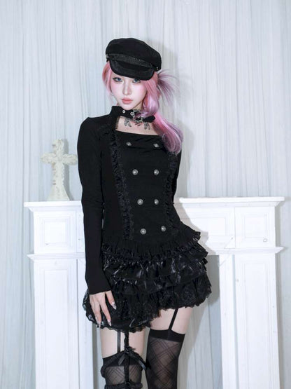 Subculture Thin Velvet Double Breasted Halter Top【s0000014683】