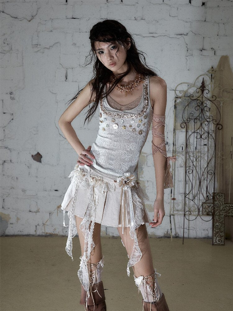 Baroque Lace Pleated Skirt Culottes【s0000016995】