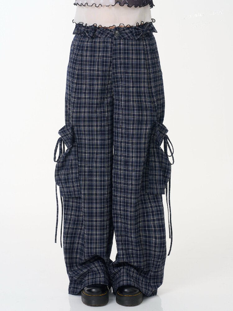 Plaid Pocket Wide Leg Slacks【s0000016607】
