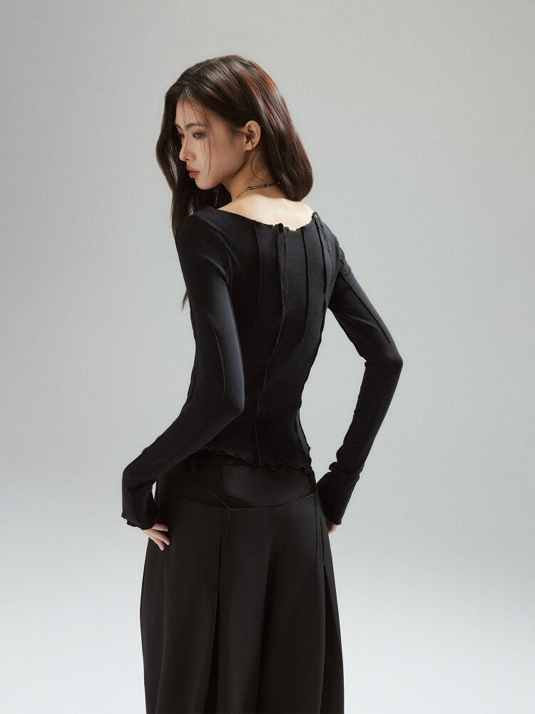 Black Panelled Split Line Top【s0000015598】