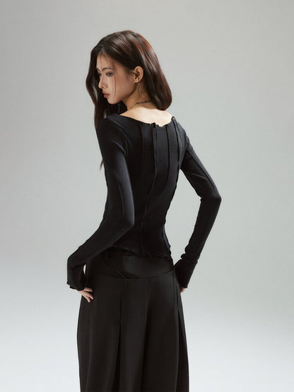 Black Panelled Split Line Top【s0000015598】