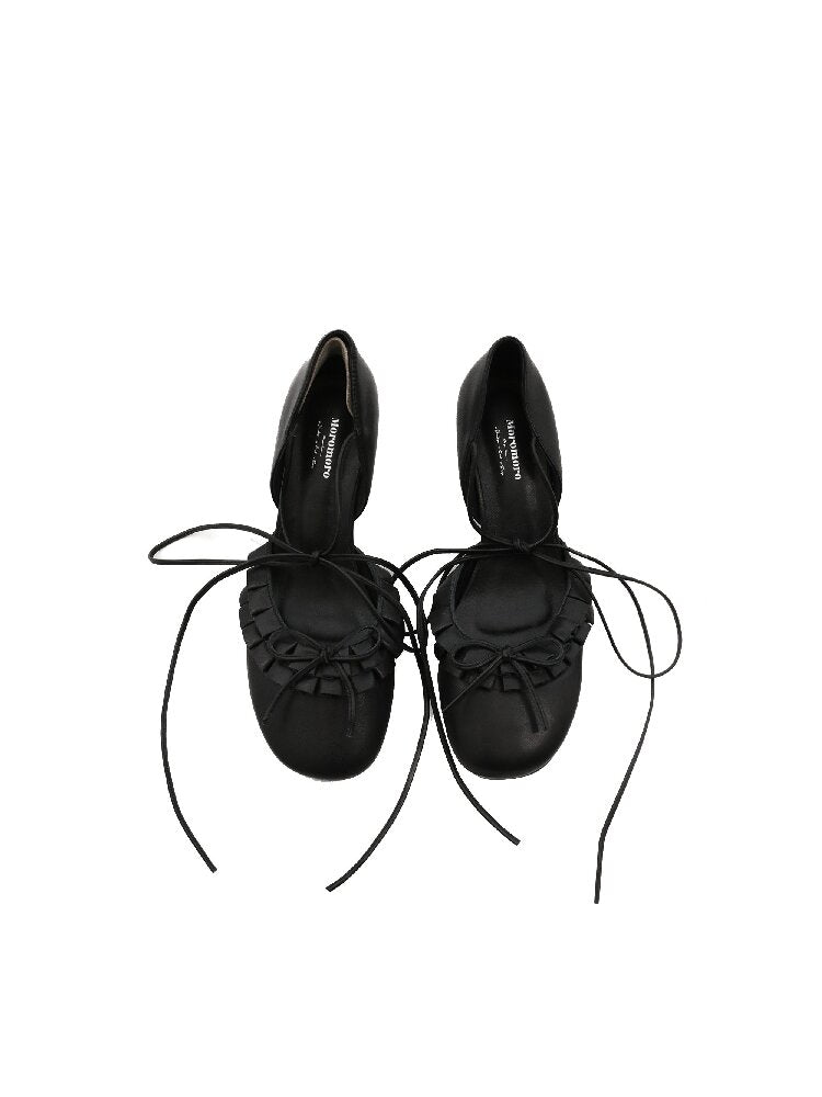 Ruffled Bow Lace Up High Heels【s0000016133】