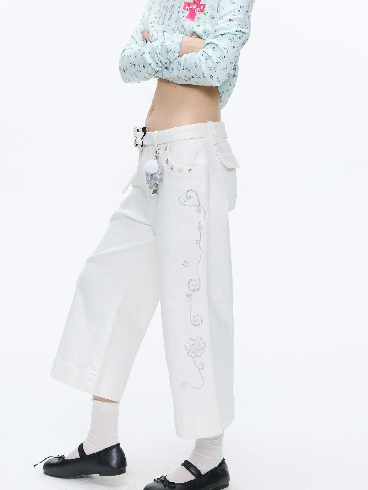White Glitter Belt Slacks Pants【s0000016403】