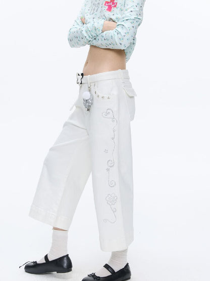 White Glitter Belt Slacks Pants【s0000016403】