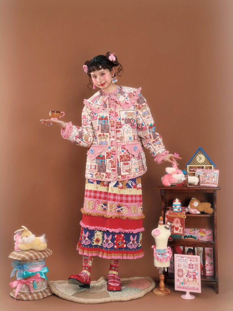 Pink Patchwork Printed Quilted Jacket【s0000015586】