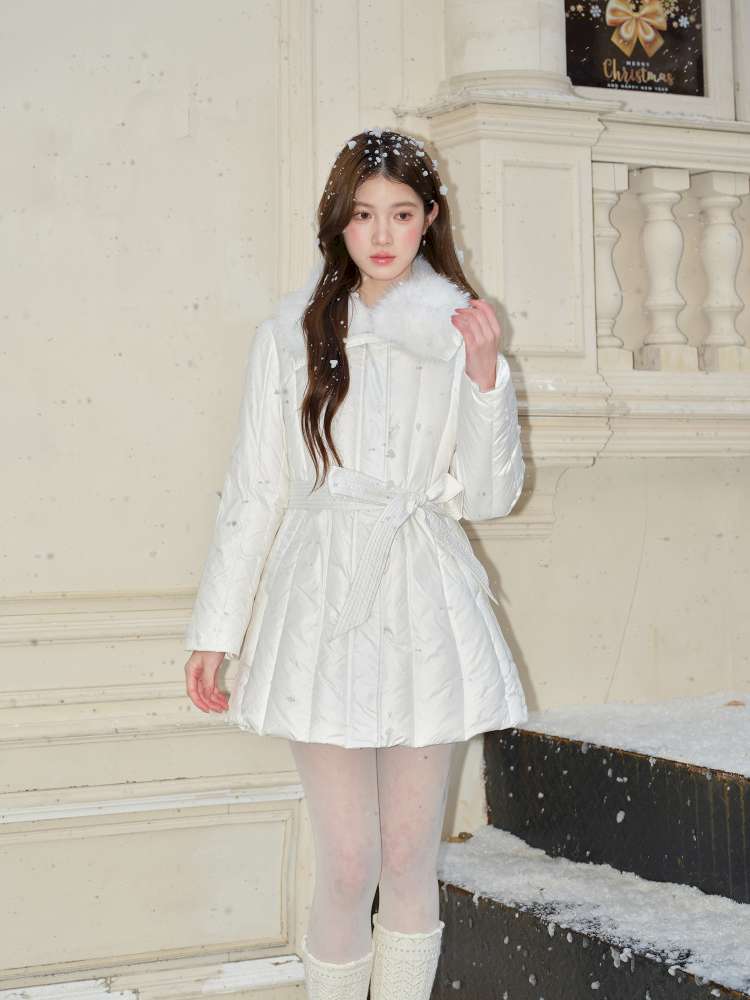 White Panelled Fur Rib Down Jacket【s0000015045】