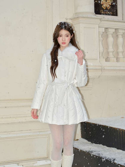 White Panelled Fur Rib Down Jacket【s0000015045】