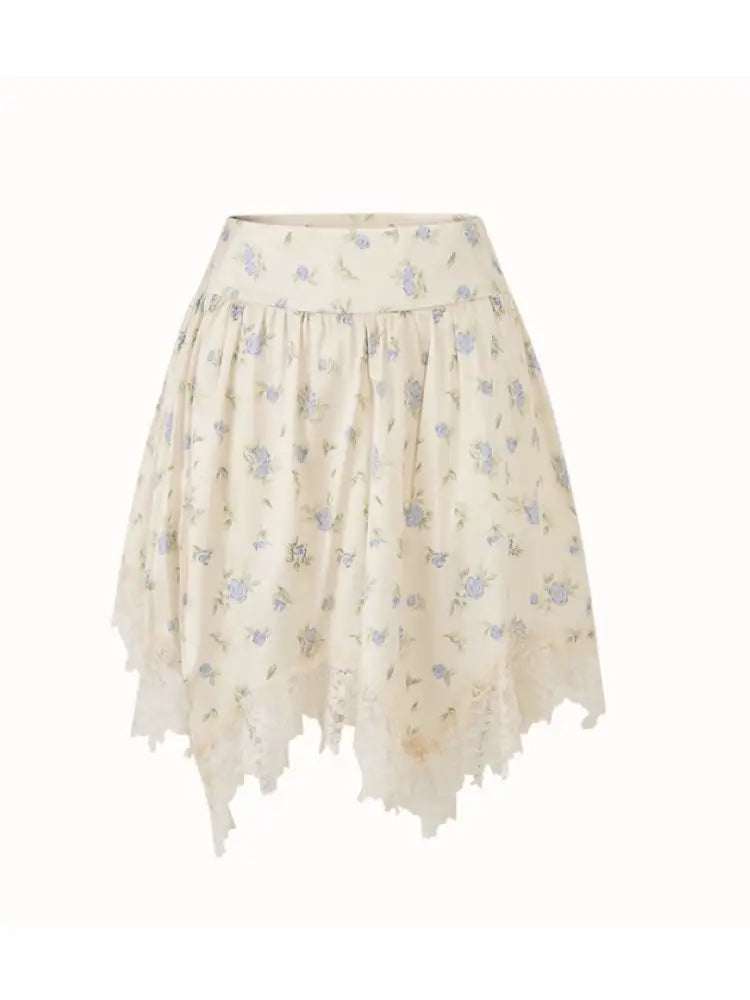 Fresh and Soft Cotton Sweater, Scarf, Floral Skirt【s0000014323】