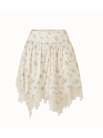 Fresh and Soft Cotton Sweater, Scarf, Floral Skirt【s0000014323】