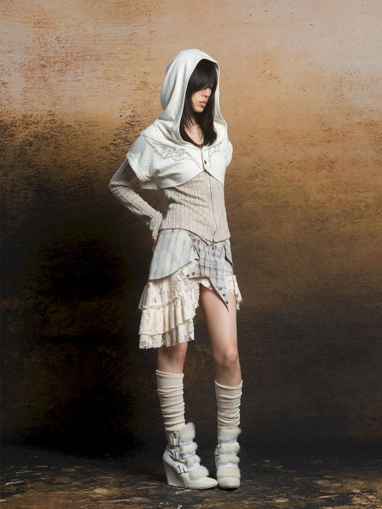 Wings Hot Rhinestone Hooded Short Tunic【s0000011818】