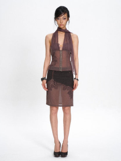 Faux Two Piece Halter Mesh Camisole【s0000017658】