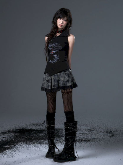 High Neck Lapel Knit Sleeveless Tank Top【s0000012446】