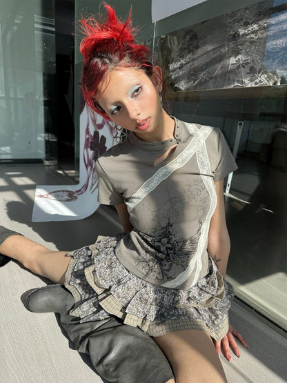 Cross Wing Print Cotton Cheongsam T-Shirt【s0000018064】