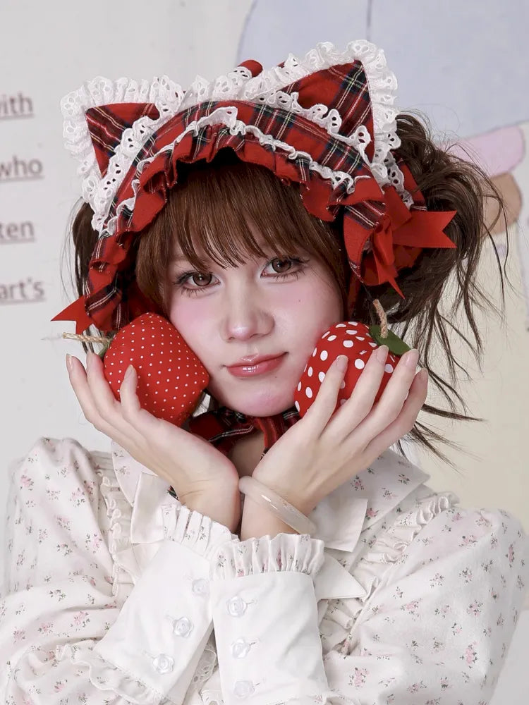 Red Plaid Cute Cat Ear Headband【s0000014106】