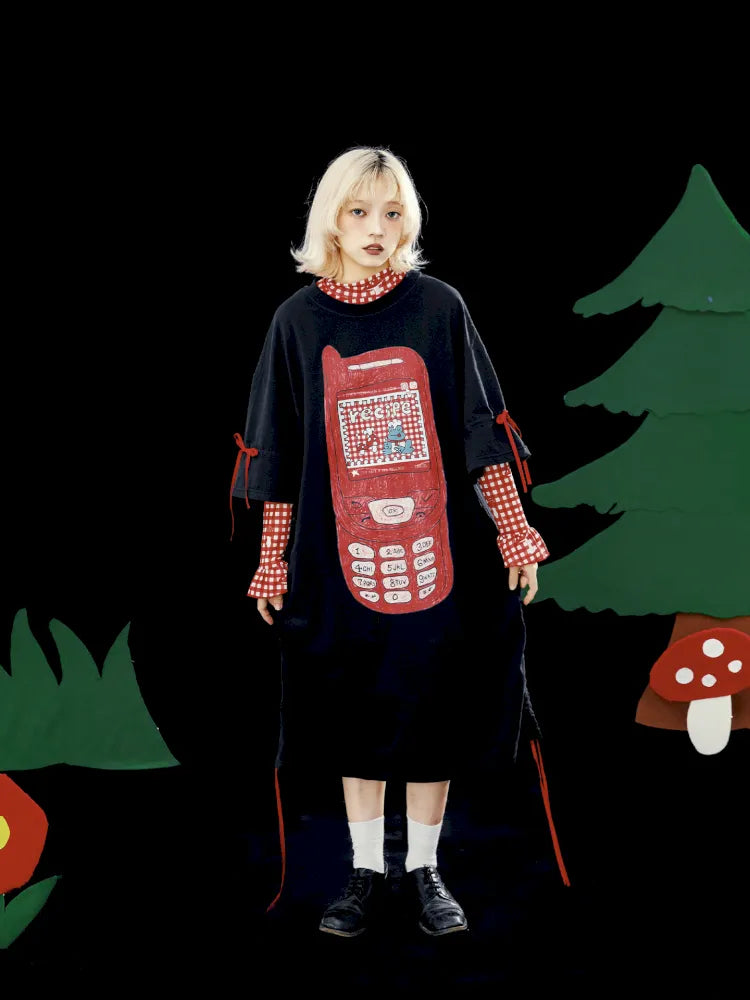 Original Pattern Drawstring Convertible T-Shirt Dress【s0000013932】