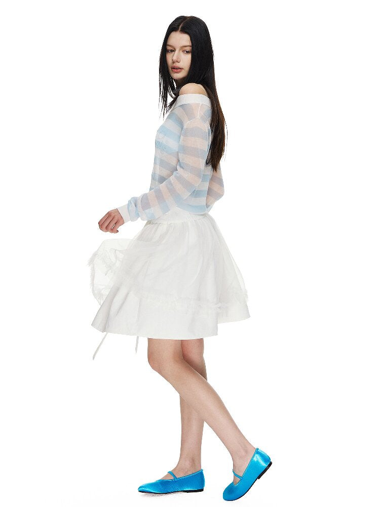 White Bow Strap Lace A-line Skirt【s0000015857】