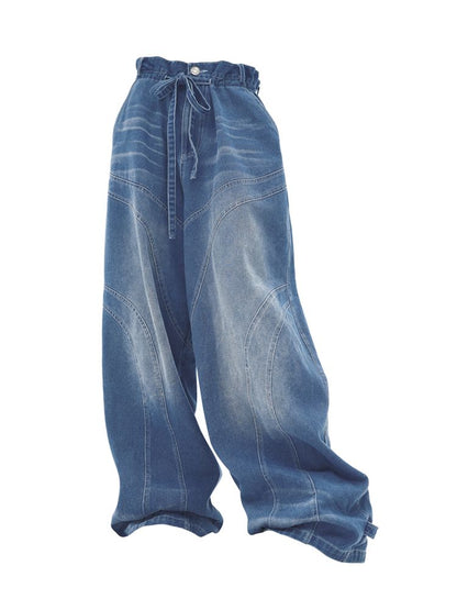 Lace-up wide-leg jeans【s0000008225】
