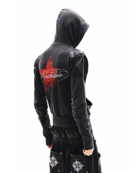 Red Star Skull Leather Hoodie Jacket【s0000018341】