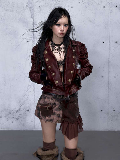 Court Punk Fur Waist Leather Coat【s0000014927】