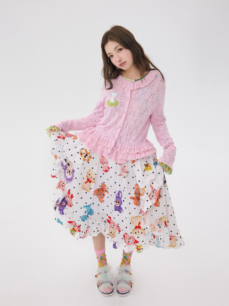 White Polka Dot Lace Cotton Skirt【s0000016195】