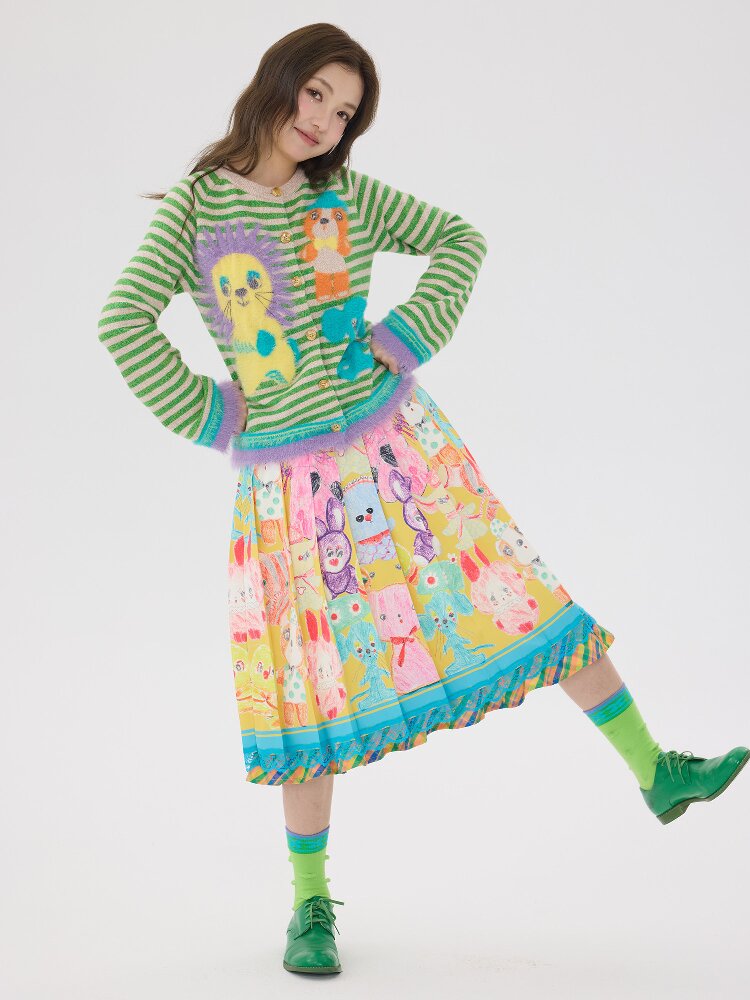 Striped Plush Cartoon Knit Cardigan【s0000016198】