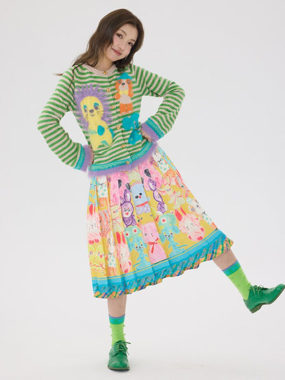 Striped Plush Cartoon Knit Cardigan【s0000016198】