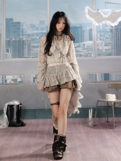 Plaid Ruffled Sunscreen Long Shirt【s0000016531】