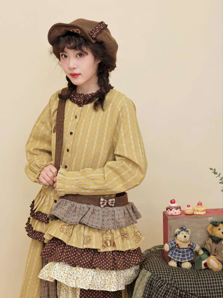 Vintage Plaid Floral Wool Cake Bag【s0000014847】