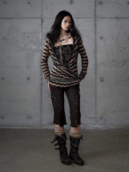 Two-Piece Set Striped Knit Top【s0000013953】