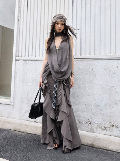 Modern Sculptural Pleated Vest【s0000016864】