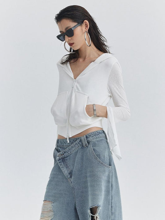 Slit Sleeve Double Zipper Hooded Sweatshirt【s0000007339】