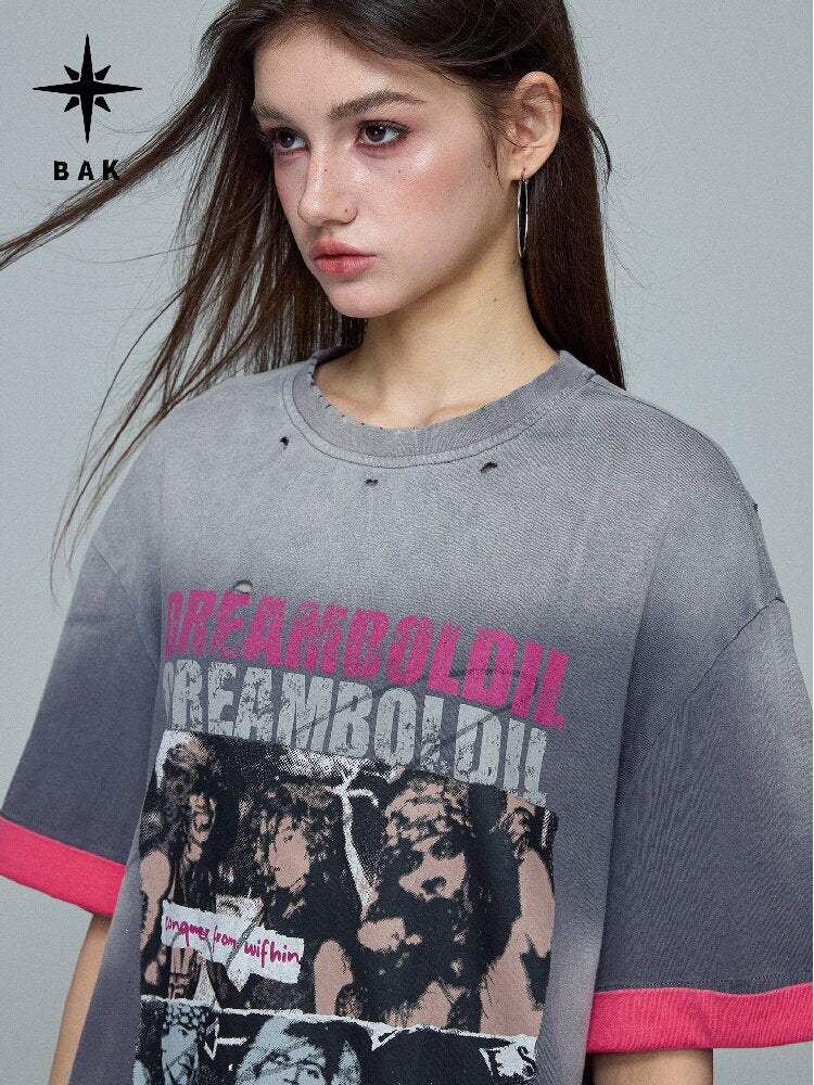 Gradient Rock Print Contrast Top【s0000016693】