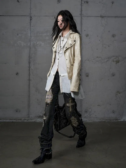 Distressed Straight-Leg Slim-Fit Jeans【s0000013946】