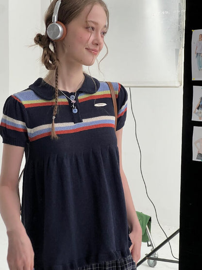 Doll Collar Knitted Slim T-Shirt【s0000016609】