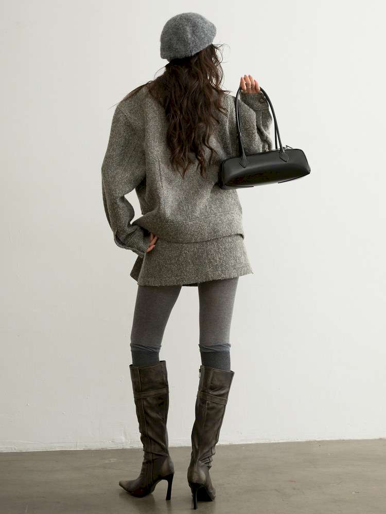 Herringbone Woolen Silhouette Jacket【s0000015193】